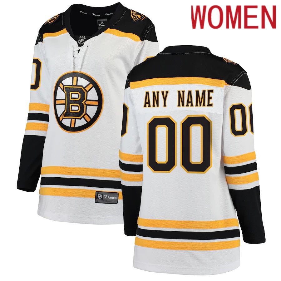 Women Boston Bruins Fanatics Branded White Away Breakaway Custom NHL Jersey